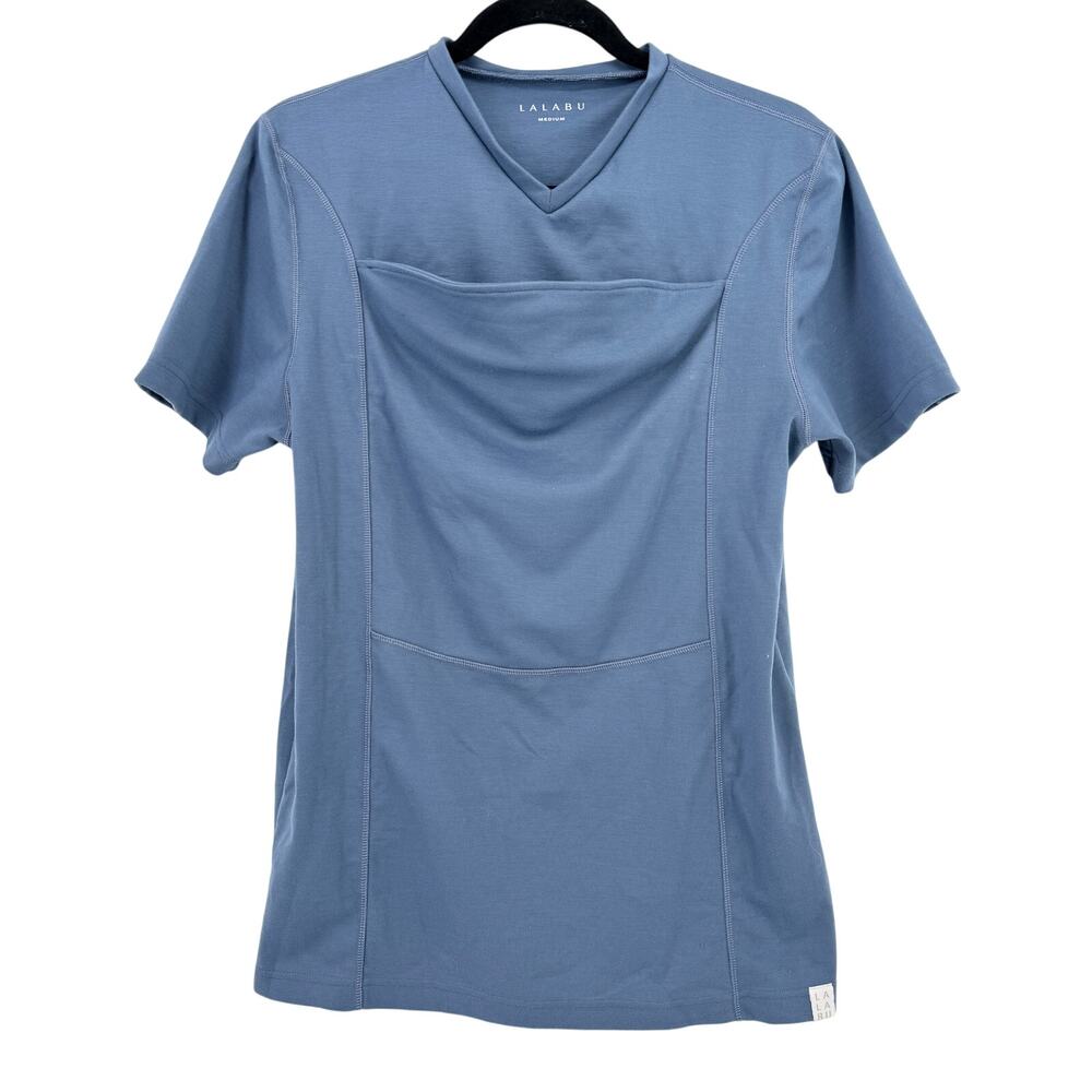 Lalabu Dad Baby Wear Shirt Mens Sz Medium Brook Blue V-Neck Short Sleeve
